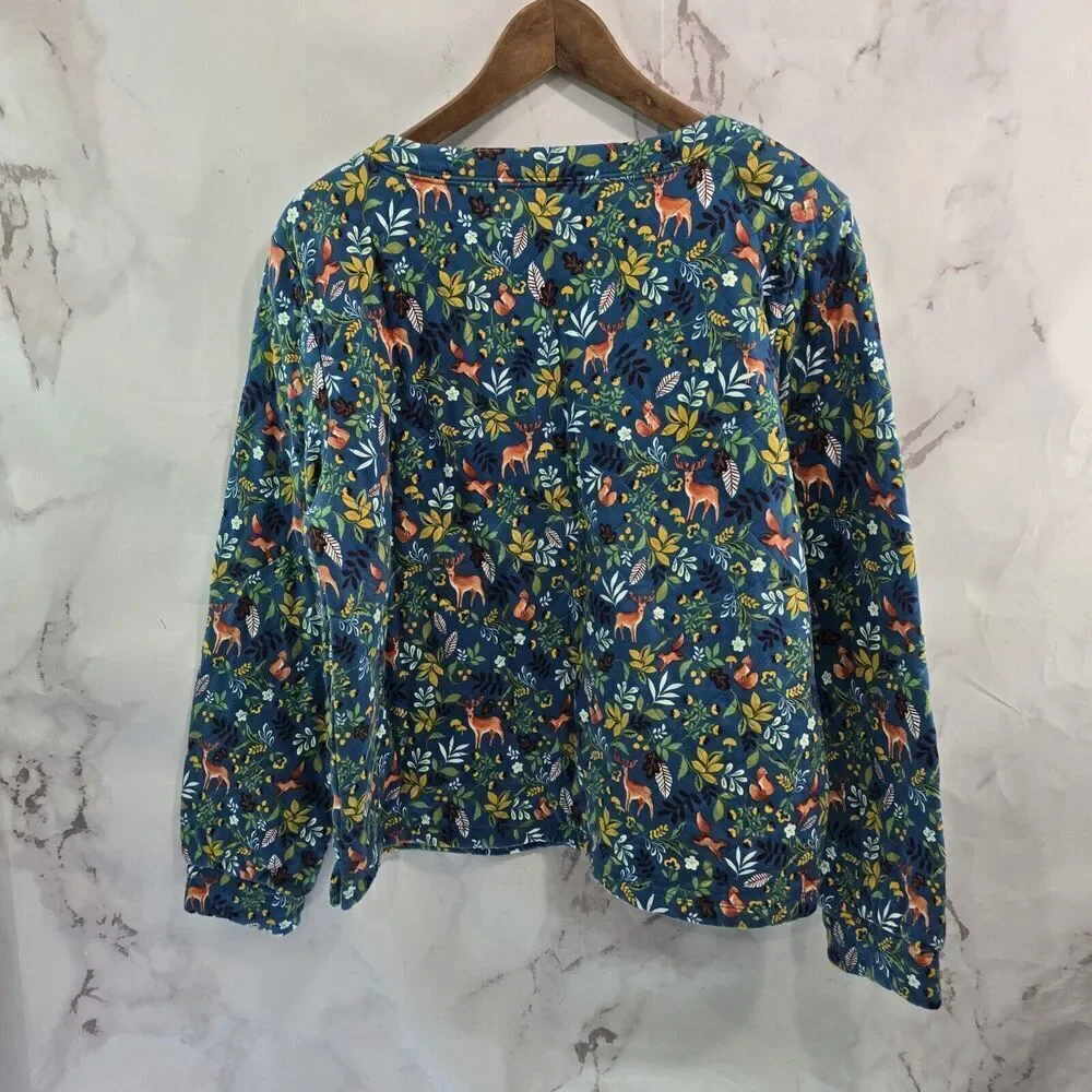 Talbots Pullover Womens Large Woodland Ditsy Quilted Sweatshirt Fox Deer Acorn - Picture 4 of 12